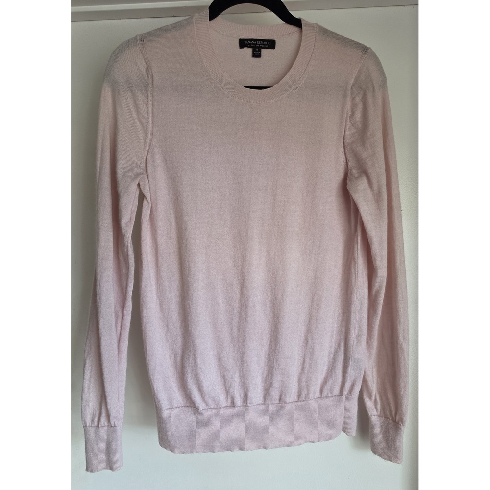 Banana Republic Merino Wool Sweater Womens M Pink Solid Round Neck Pullover Top